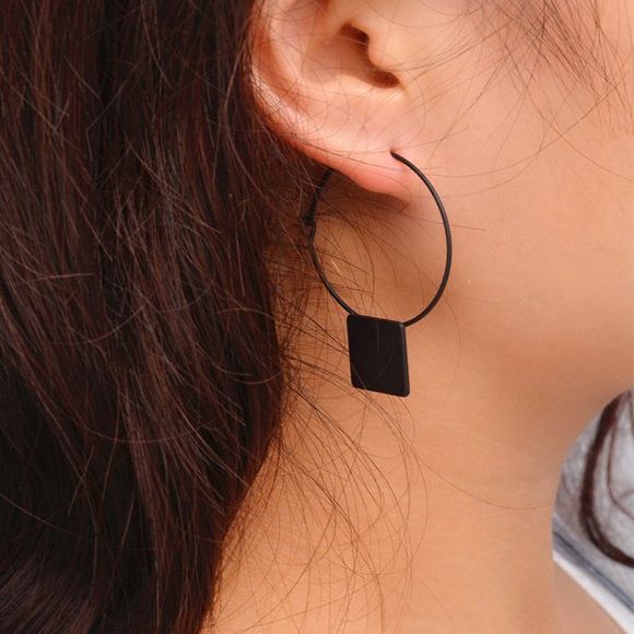 Paire de Brief Style de Solid Color Cut Out Cercle, Carré Boucles d'oreilles pour les femmes - Noir 