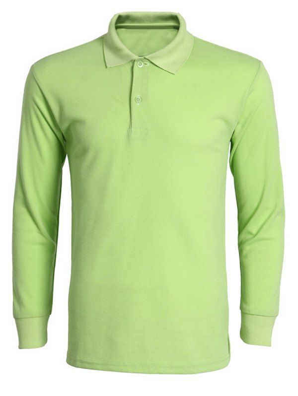 

Solid Color Turn-Down Collar Long Sleeve Men's T-Shirt, Apple green