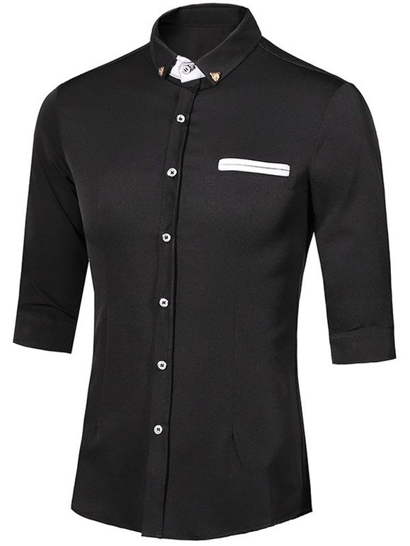 Métal Détail Bouton-Down Turn-Down Collar Three-Quarter Sleeves Men  's Shirt - Noir M