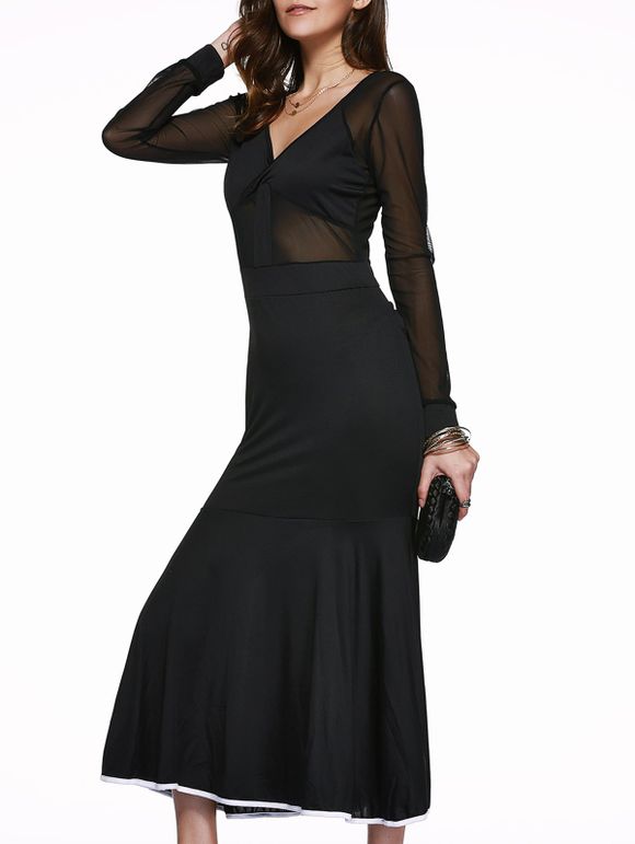 Black Mesh Spliced ​​Fishtail robe de Attractive femmes - Noir ONE SIZE