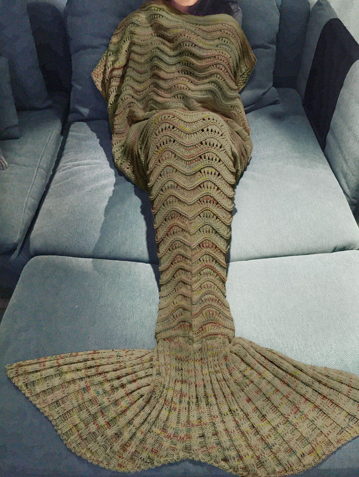 

Handmade Knitted Mermaid Tail Design Blanket, Earthy