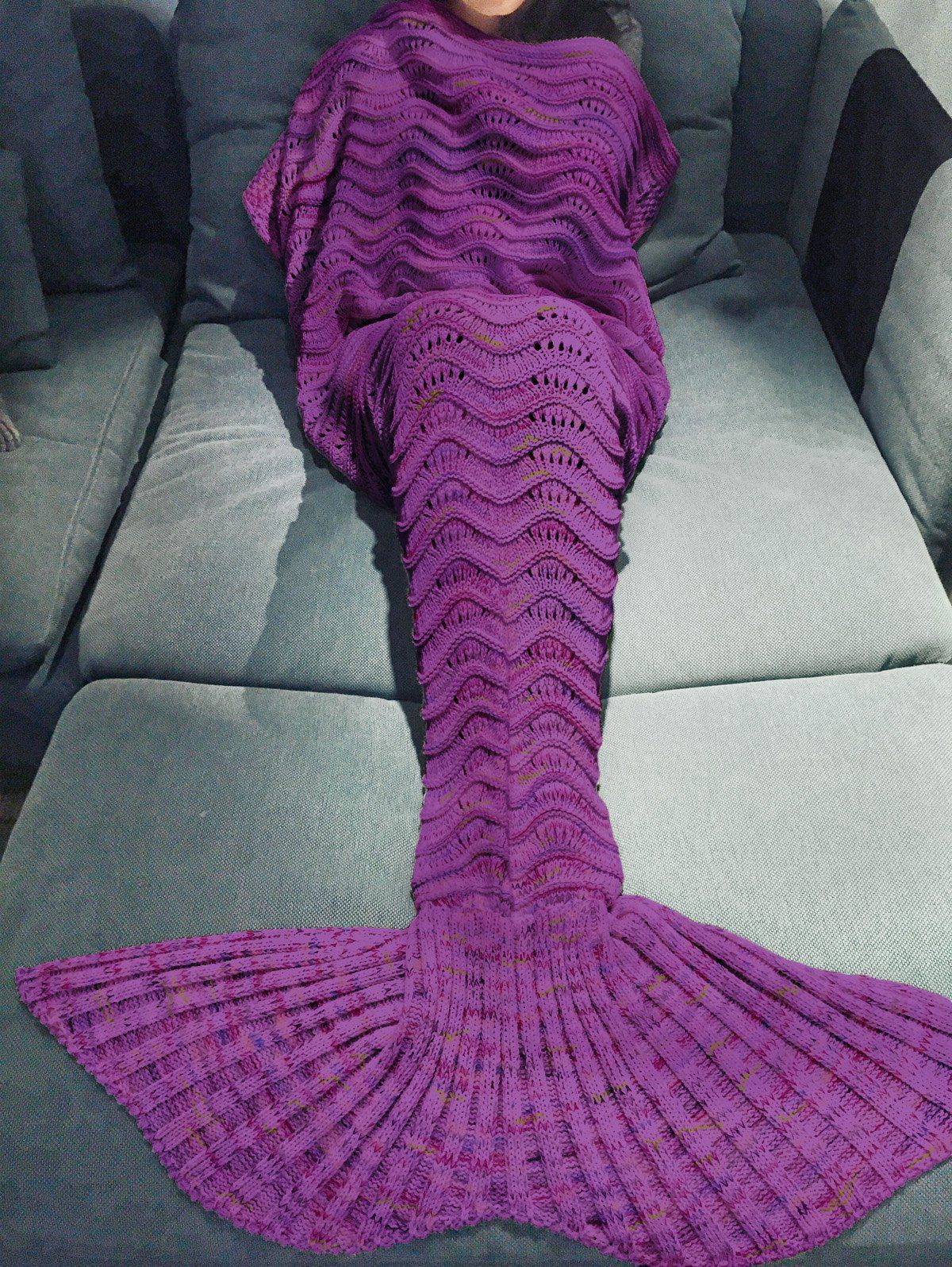 

Handmade Knitted Mermaid Tail Design Blanket, Purple