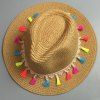 Panama Style Colorful Tassel Pendant Lace-Up Embellished Women's Summer Straw Hat - café lumière 