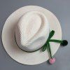Panama Style Small Pompon Pendant Lace-Up Embellished Women's Summer Straw Hat - vert foncé 
