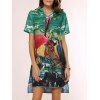 Trendy V Neck Short Sleeve Colorful Print Dress For Women - Vert 2XL