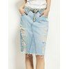 Fringed Ripped Design Women's Denim Skirt - LIGHT BLUE M