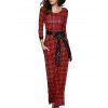 Retro Women's Plaid Belted Maxi Dress - RED XL