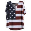 T-Shirt à Motif Drapeau Américain à Col en V - Bleu et Rouge 3XL