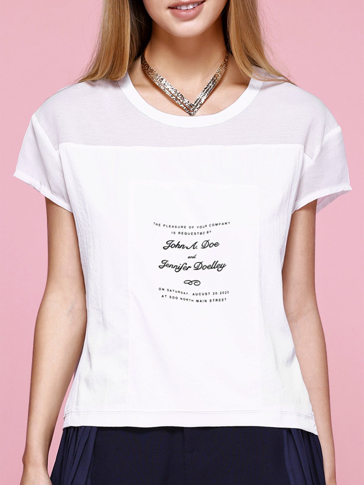 

Casual Round Neck Letter T-Shirt For Women, White