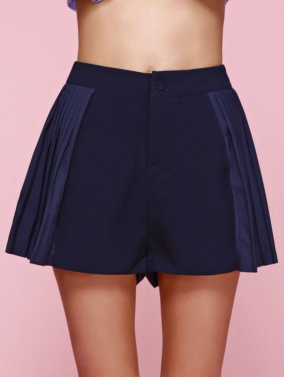 Élégant taille Side plissés Shorts élevé pour les femmes - Cadetblue M