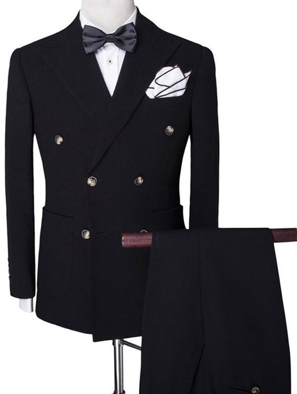 Double-breasted Solide Couleur revers manches longues hommes d  'Twinset Suit (Blazer + pantalon) - Noir L