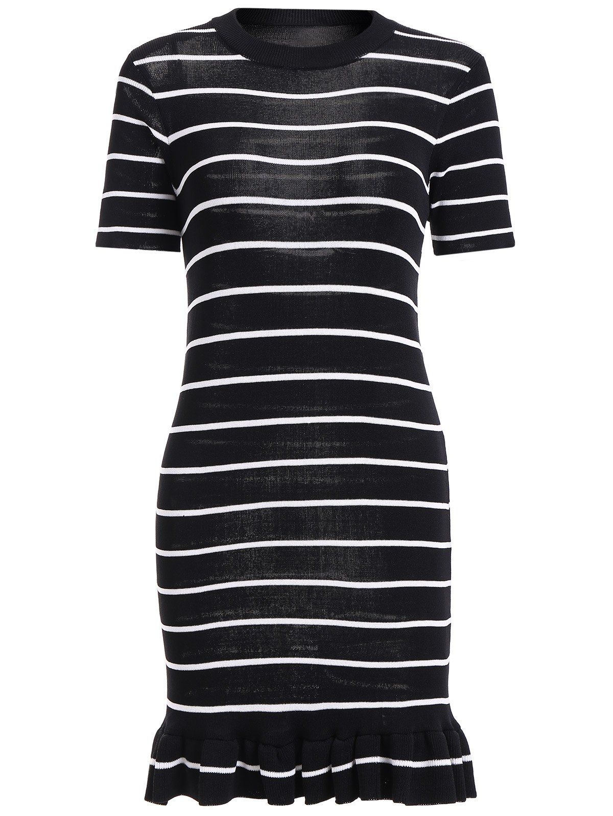 

Striped Short Sleeve Mermaid Knit Dress, Black