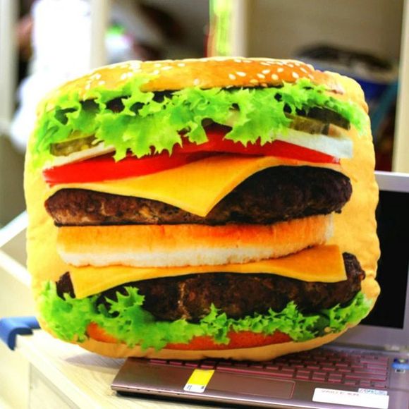 Motif crème Style Chic 3D souple Hamburger alimentaire Velboa Doll Oreiller - Jaune 