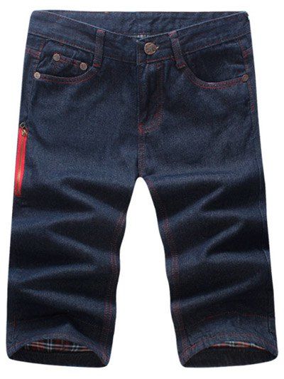 Mode foudre Imprimer Side Zipper design Shorts Denim pour les hommes - Bleu profond 34