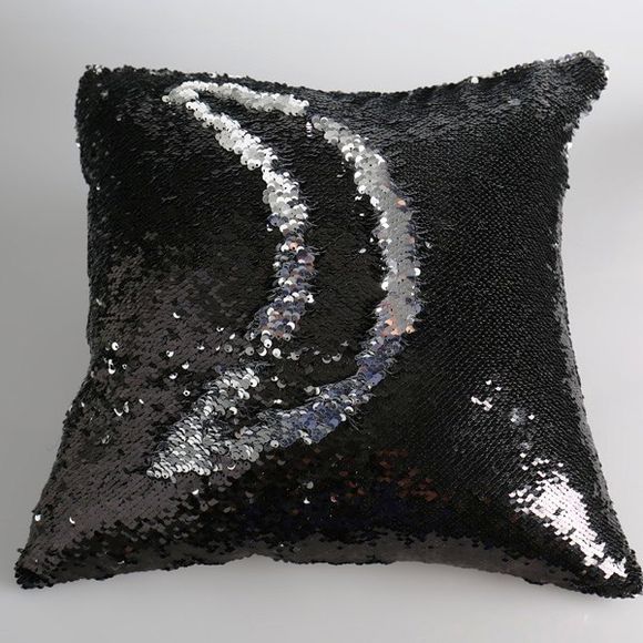 Creative Motif bricolage noir argenté Two Tone Pillow Case Paillettes - Noir 