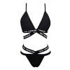 Chic Letter Print Criss-Cross Bikini Set For Women - BLACK S