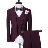 Solide Couleur unique poitrine revers manches longues hommes d  'Three-Piece Suit (Blazer + Gilet + Pantalon) - Rouge vineux 2XL