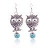 Paire de Vintage Carved alliage Owl Faux Turquoise Boule boucles d'oreilles pour les femmes - Argent 