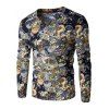 T-shirt abstrait de style ethnique Motif floral V-Neck manches longues hommes  's - multicolore 2XL