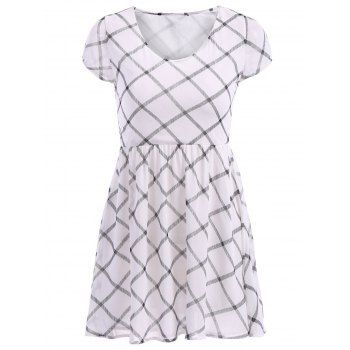 

Brief Plaid V-Neck Short Sleeve Chiffon Dress For Women, White/black