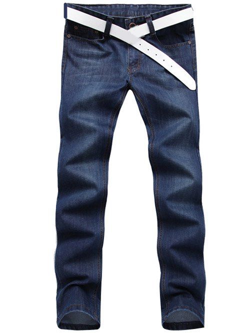 Fit Mid Wash Skinny Legs Thin Jeans For Men - Bleu profond 34