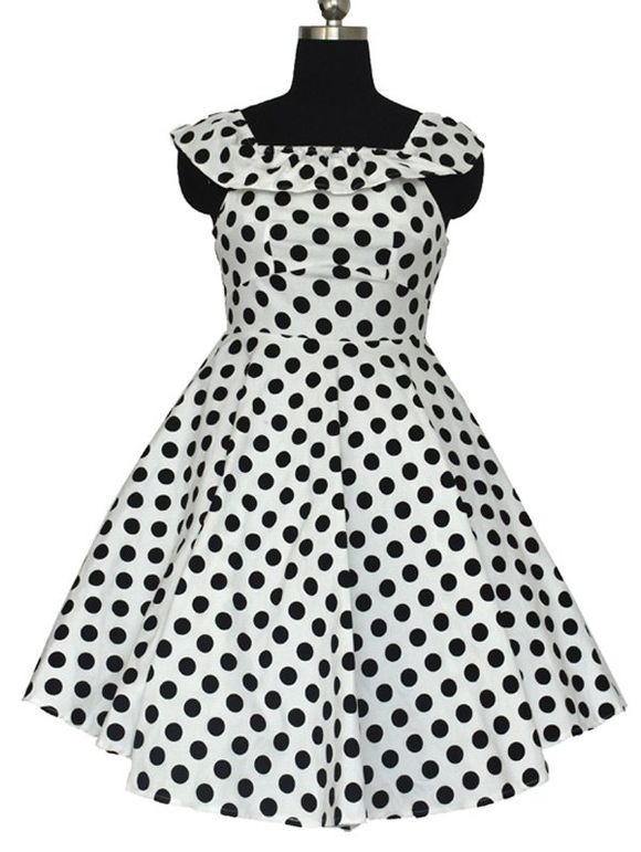 Retro Polka Dot Convertible Flouncing Dress - Blanc 2XL