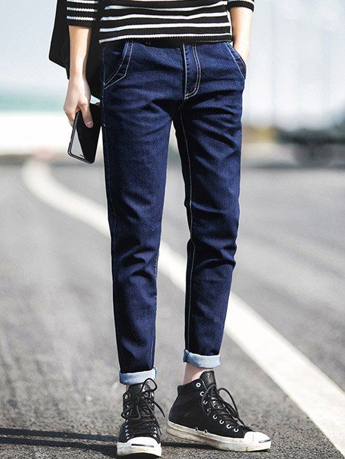 Faux Pocket Retour Zipper Fly Men 's Jeans - Bleu M