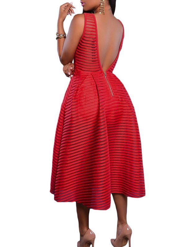 

Jewel Neck Backless Midi Dress, Red