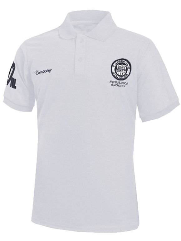 Col rabattu broderie conception à manches courtes hommes  's Polo T-Shirt - Blanc 5XL