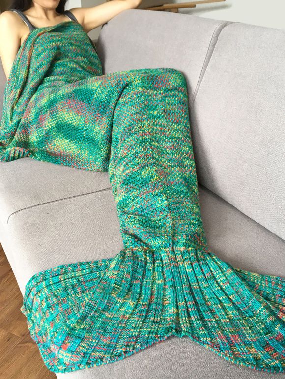 Couverture Forme de Queue de Sirène Tricotée au Crochet Très Douce pour Adulte - Vert 