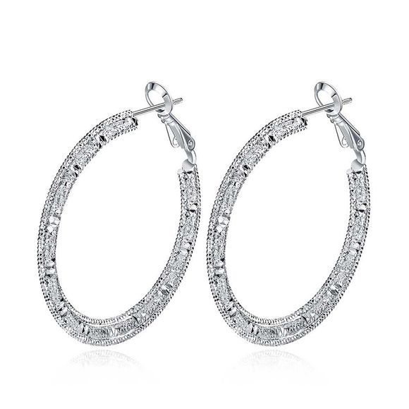 Pair of Trendy Hollow Out Carved Alloy Hoop Earrings For Women - Argent 