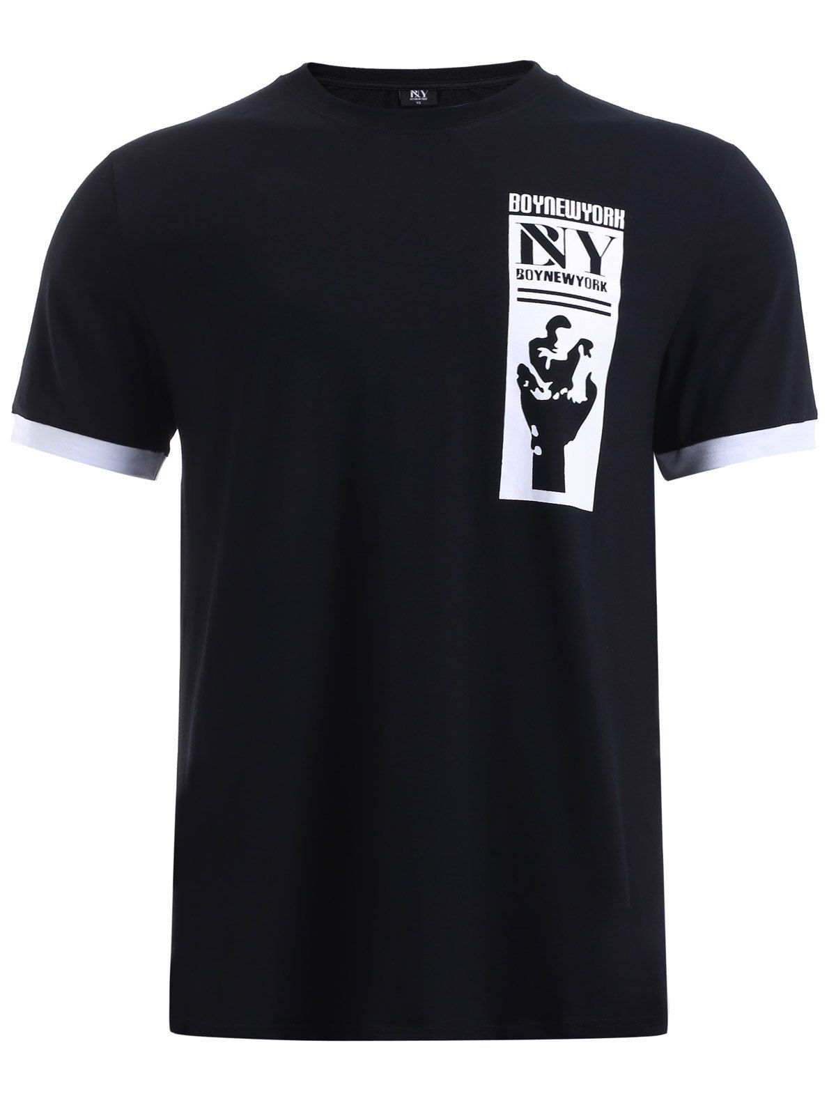 

BoyNewYork Striped Braid Purfled Cuffs T-Shirt, Black