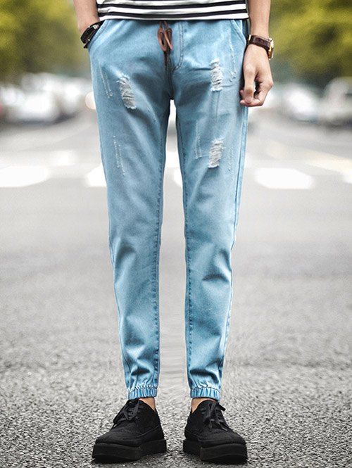 [41% OFF] 2020 Drawstring Elastic Cuff Scartch Men's Ripped Jeans In ...