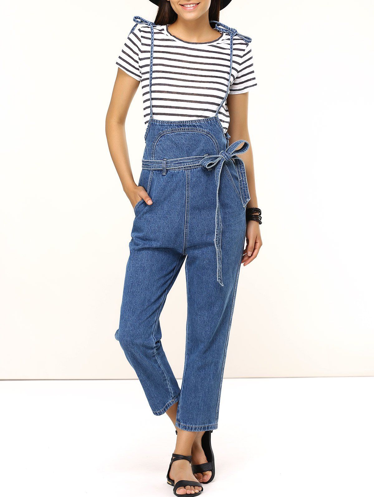 spaghetti strap denim overalls