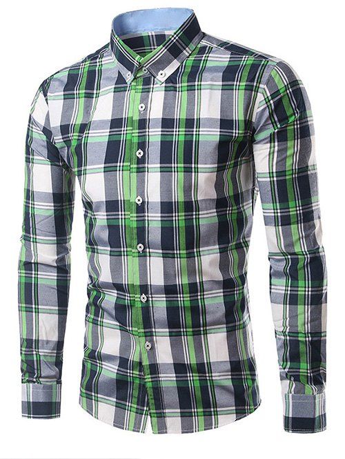 Classique col rabattu manches longues noir et vert Chemise à carreaux pour les hommes - Noir et Vert 4XL
