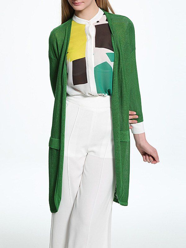 

Candy Color Collarless Thin Cardigan, Green