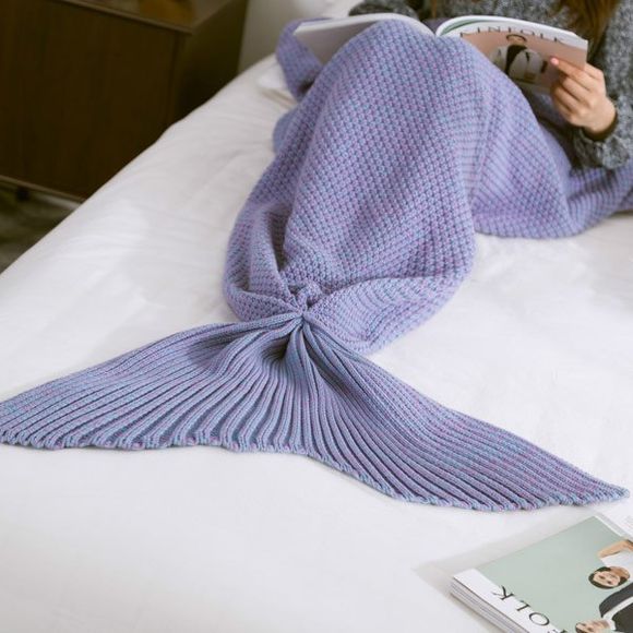 Couverture de queue de sirène tricotée en filage de haute qualité - Violet clair L