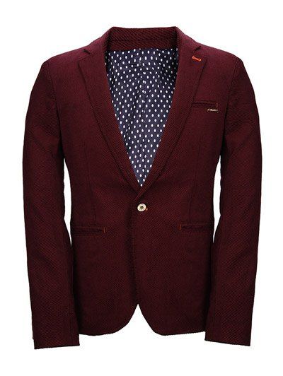 One Button Knitting Polka Dot Lining Lapel Long Sleeve Men's Blazer - Rouge foncé 2XL