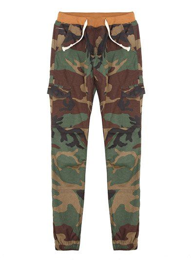Plus Size Lace-Up Camouflage Pattern Beam Feet Jogger Men's Pants - Vert 38