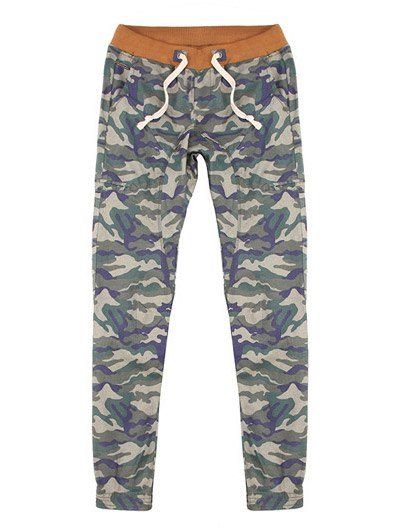 Plus Size Lace-Up Camouflage Beam Feet Jogger Men's Pants - Gris 38