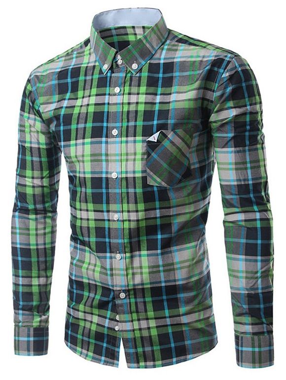 Chic Plié Pocket manches longues Deep Green Tartan shirt pour hommes - Vert 3XL
