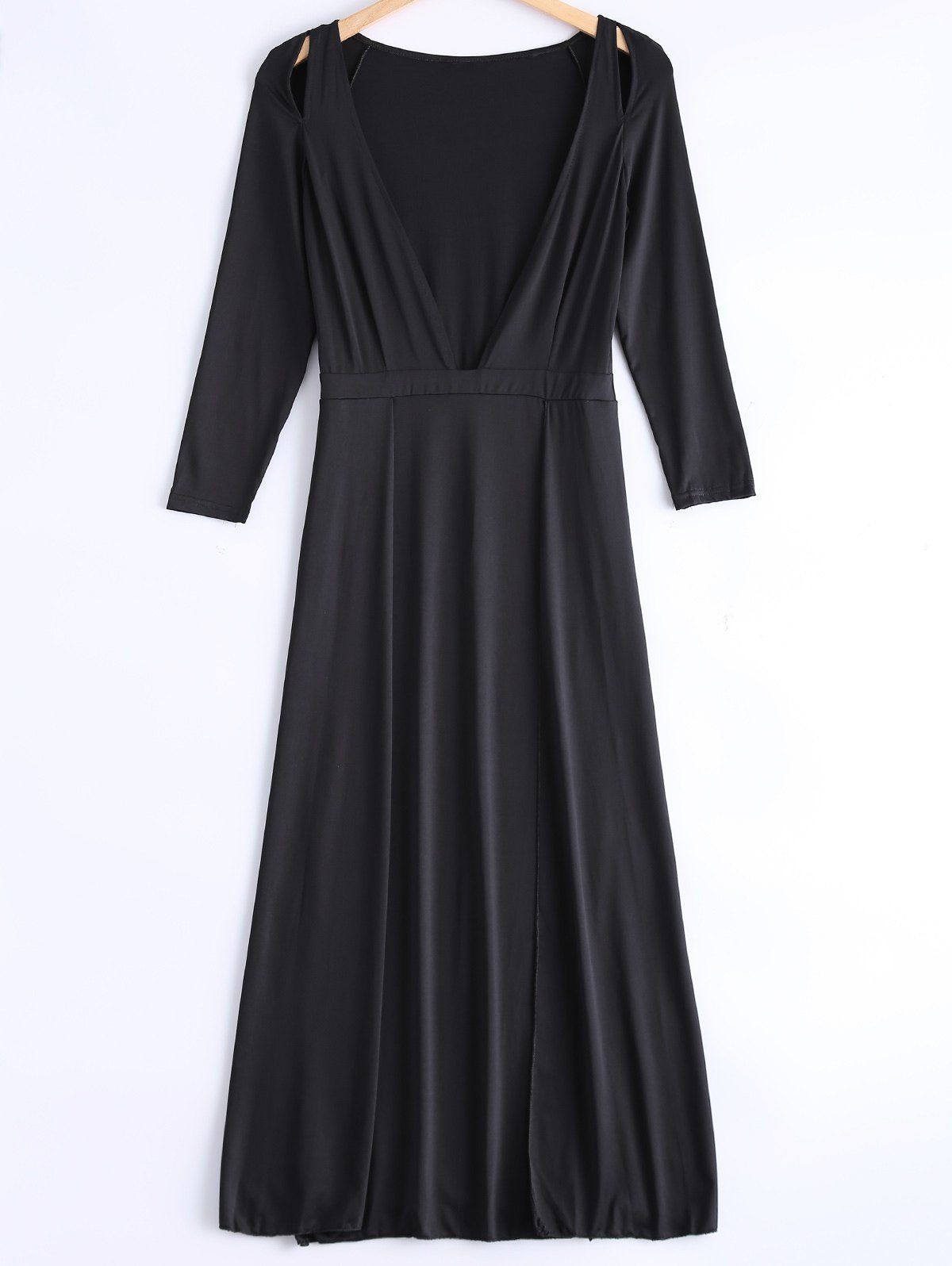 

Cute Plunging Neck Long Sleeve Dress, Black