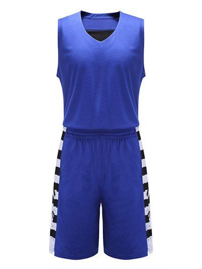 Imprimé géométrique V-cou sans manches Sport Suit (Débardeur + Shorts) - Bleu 5XL