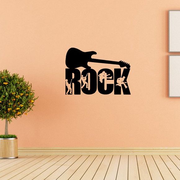 Autocollant Mural Motif Guitare Rock Design Imperméable Elégant - Noir 