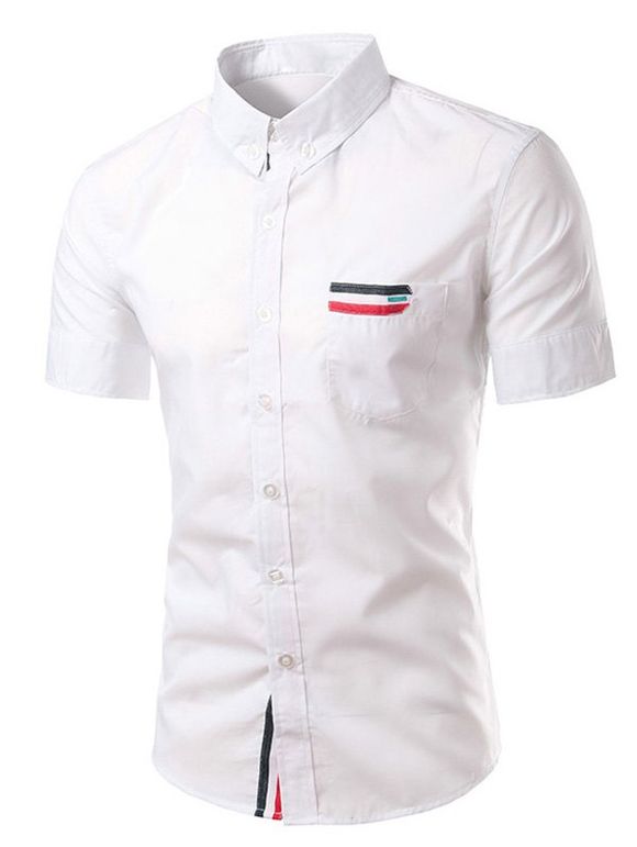 Chic Stripe Spliced ​​Turn Down Collar manches courtes T-shirt pour les hommes - Blanc 3XL