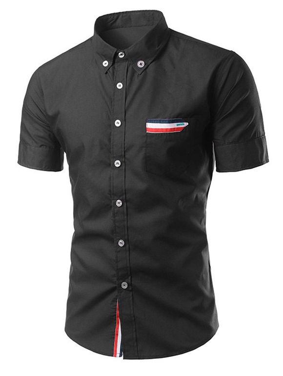 Chic Stripe Spliced ​​Turn Down Collar manches courtes T-shirt pour les hommes - Noir XL