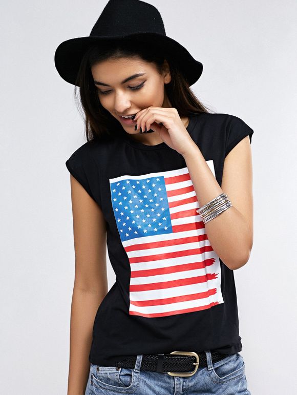 Casual col rond T-shirt Women 's  Colorful Imprimer sans manches pour les femmes - Noir XL