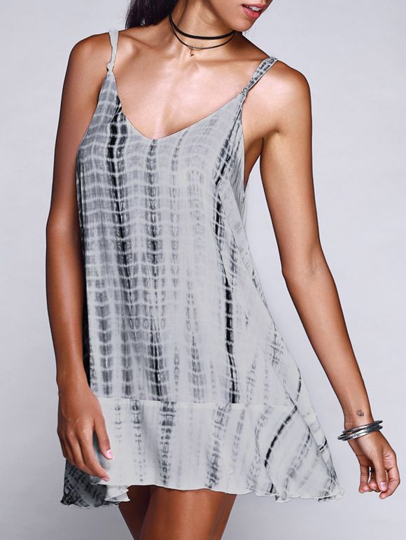 Chic Spaghetti Strap Asymmetric effilochée Dress Backless pour les femmes - Blanc XL