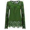 Solide Couleur Dentelle Spliced ​​évider Blouse - Vert M