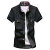 Turn-Down Holes Collar design Bleach Wash manches courtes hommes s  'Denim Shirt - Noir 3XL